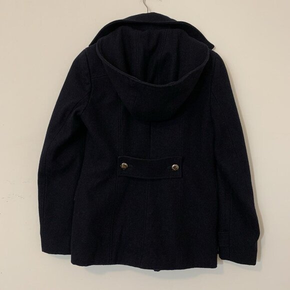 CALVIN KLEIN BLACK Wool Blend PEA COAT Hooded JACKET Quilted Lining SZ 2 - Picture 6 of 9